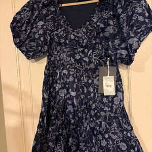 Hyacinth House, Tuckernuck Blue Floral Samson Mini Dress Medium